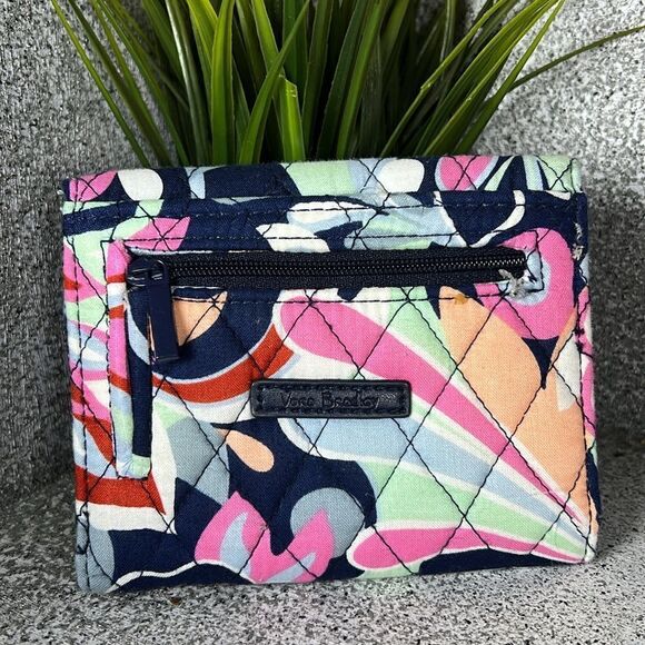 Vera Bradley RFID Mini Tri-Fold Wallet Mod Paisley Blue Floral - Picture 2 of 8